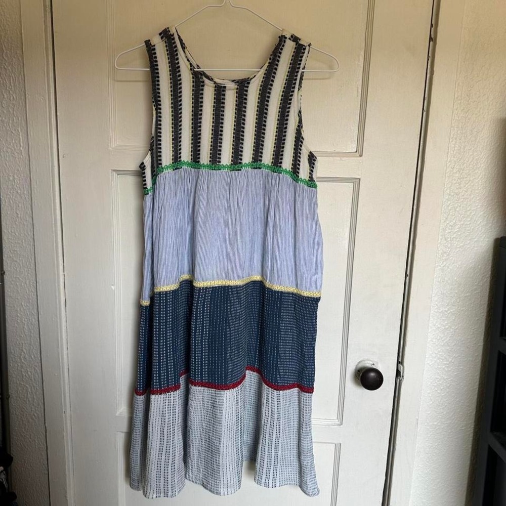 THML sleeveless multicolor striped dress‎ with tiered detail